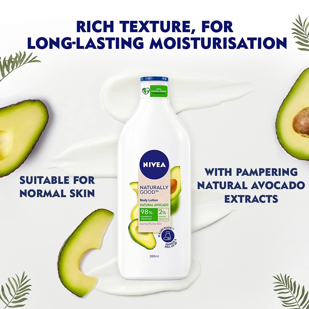 Nivea Naturally Good, Natural Avocado Body Lotion, For Normal to Dry Skin, No Parabens, 98% Natural Origin Ingredients, 200 ml